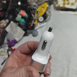 Compact White and Silver Car Charger